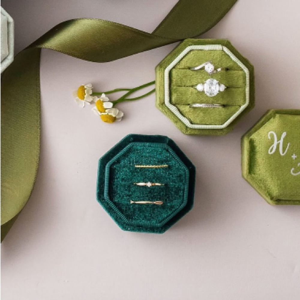 Custom Engagement Ring Box | Triple Slot Velvet Ring Box | Proposal Ring Bearer